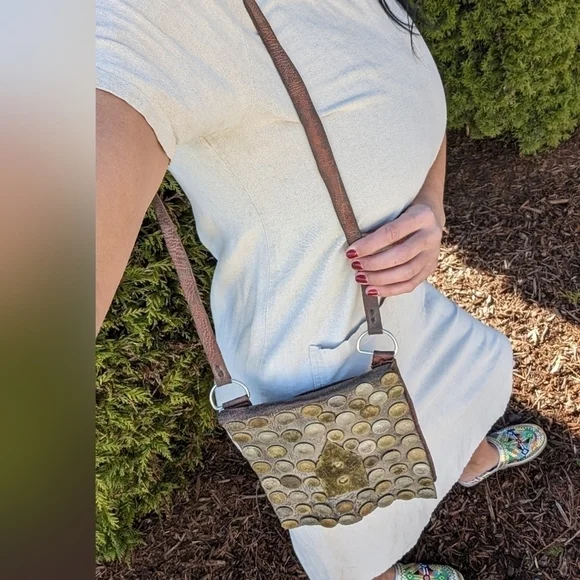 Vintage Collectible 1800s Moroccan Berber Leather Water Seller Bag Purse W Coins - Picture 2 of 13